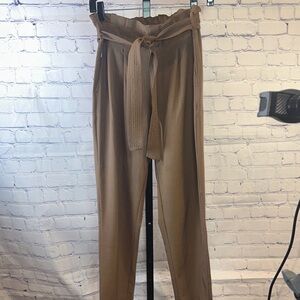 Athleta Skyline Plaid Tan Tie-Belt Trousers Sz 2